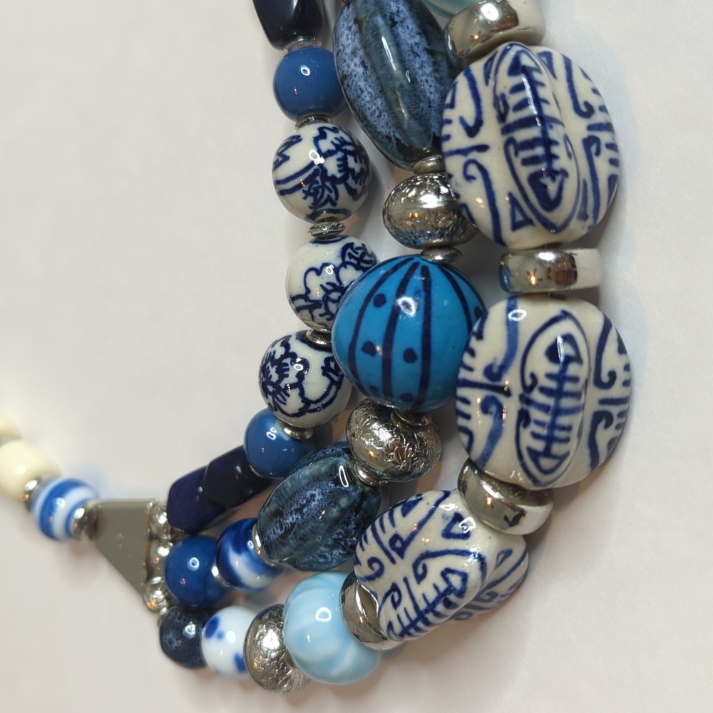 Handcrafted Blue Bead Statement Necklace - Picture 2 of 13